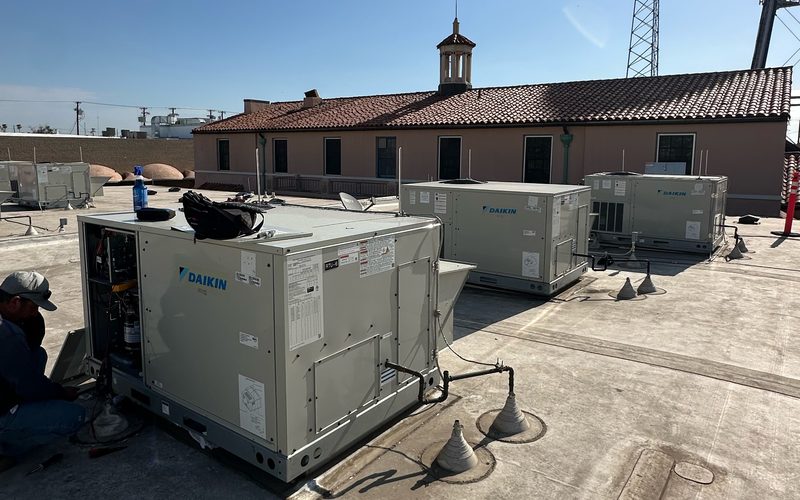 Daikin rooftop packaged units on a commercial roof